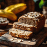 Banana oatmeal bread gluten free sliced on board