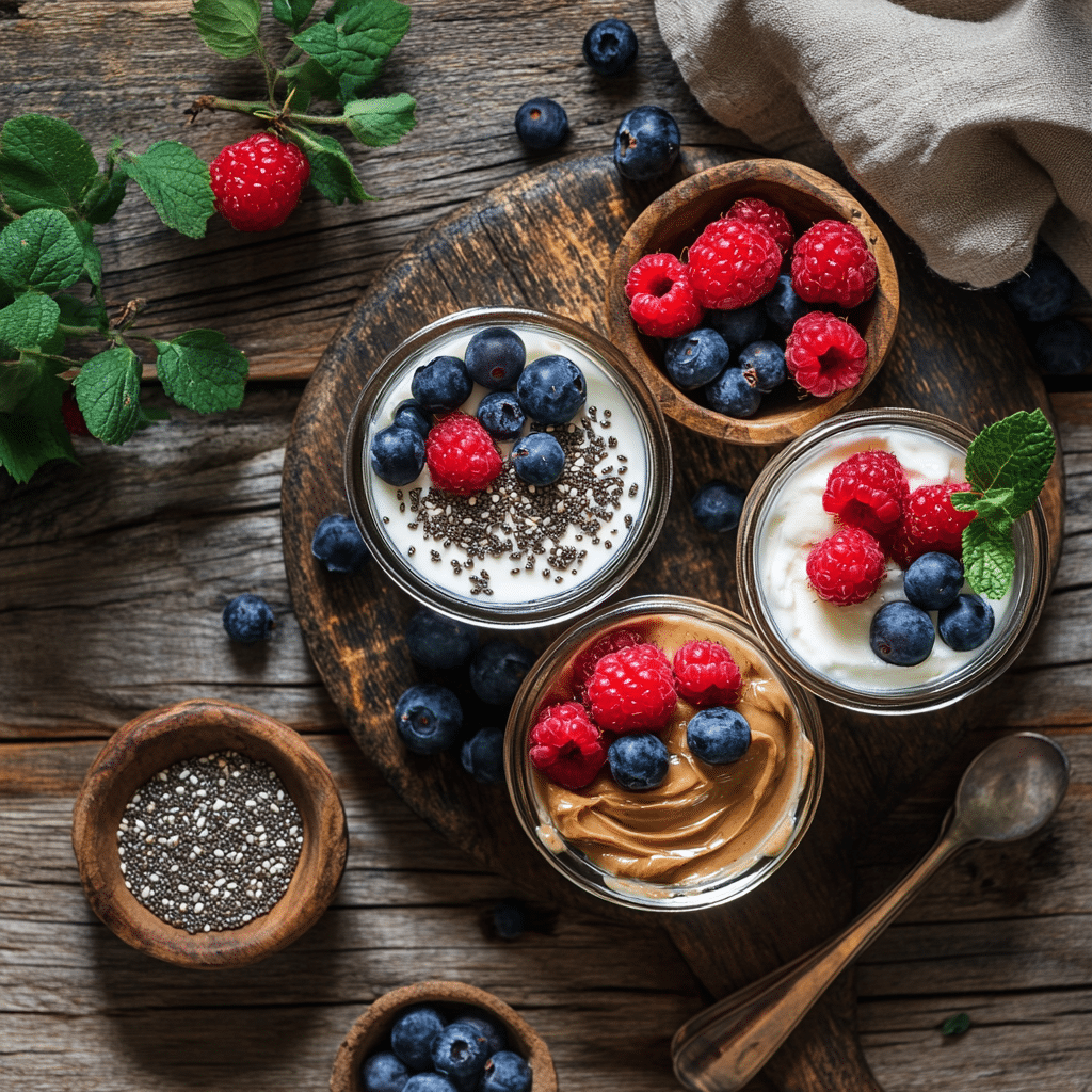 High protein yogurt snacks in glass jars