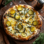 Pickled pizza with melted cheese and dill pickles