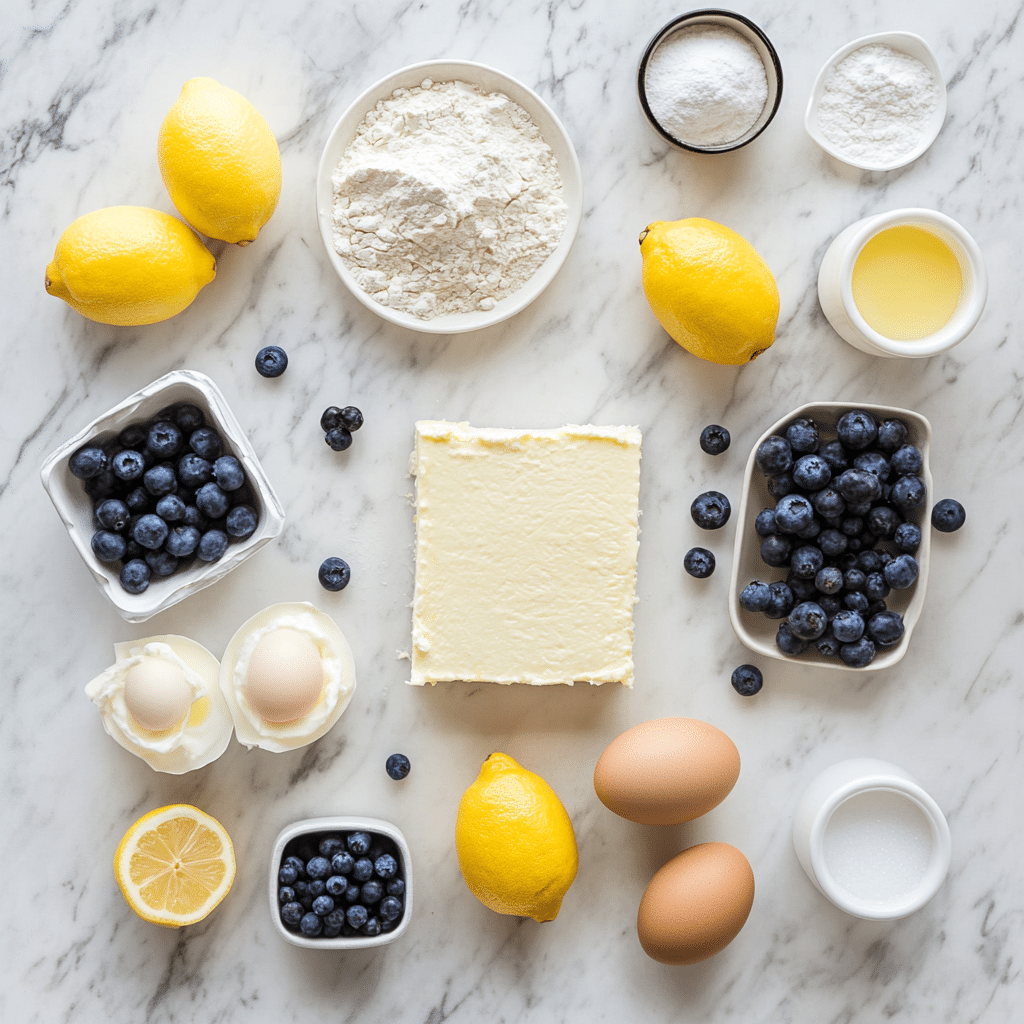 ingredients for lemon blueberry cream cheese bars
