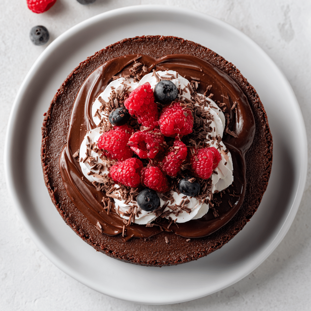 complete gluten free mousse cake styled for recipe card