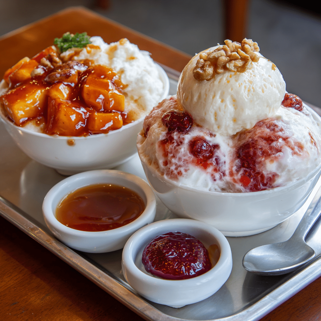 Plated Korean dessert variety on table