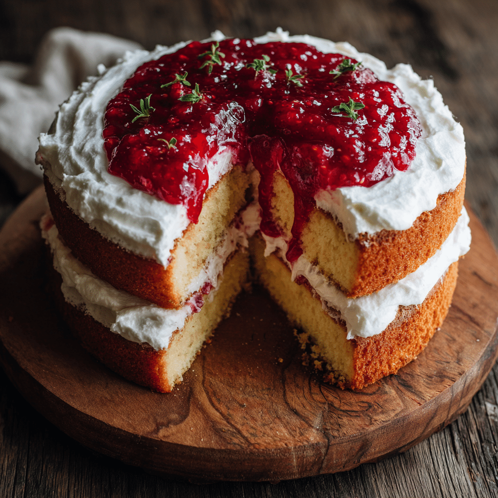 Layered cake with strawberry filling