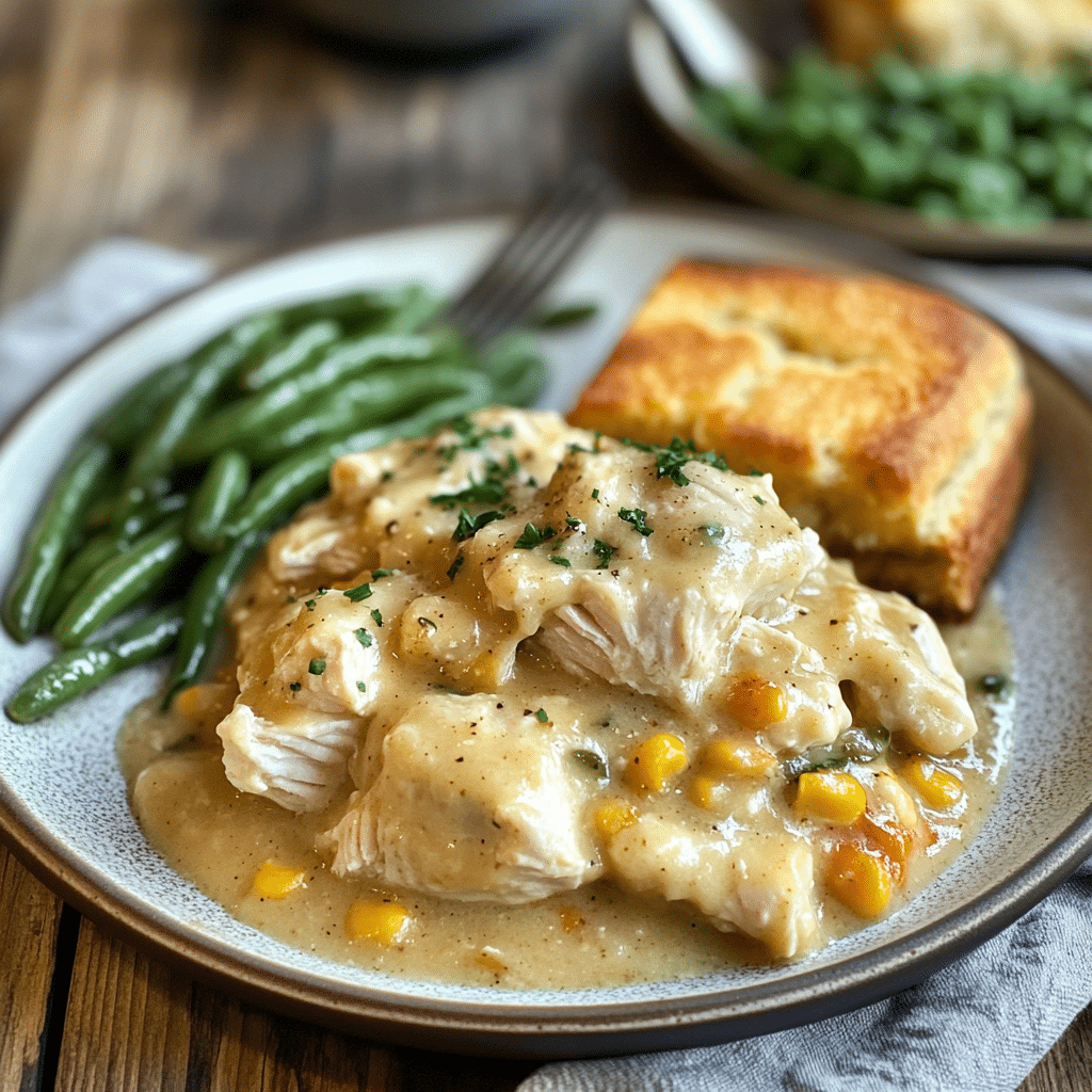 Serving of chicken and dumplings Cracker Barrel style