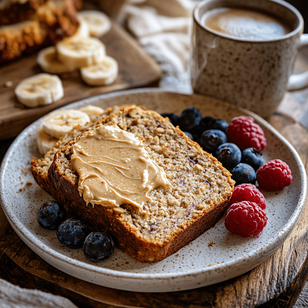 Serving banana oatmeal bread gluten free with toppings
