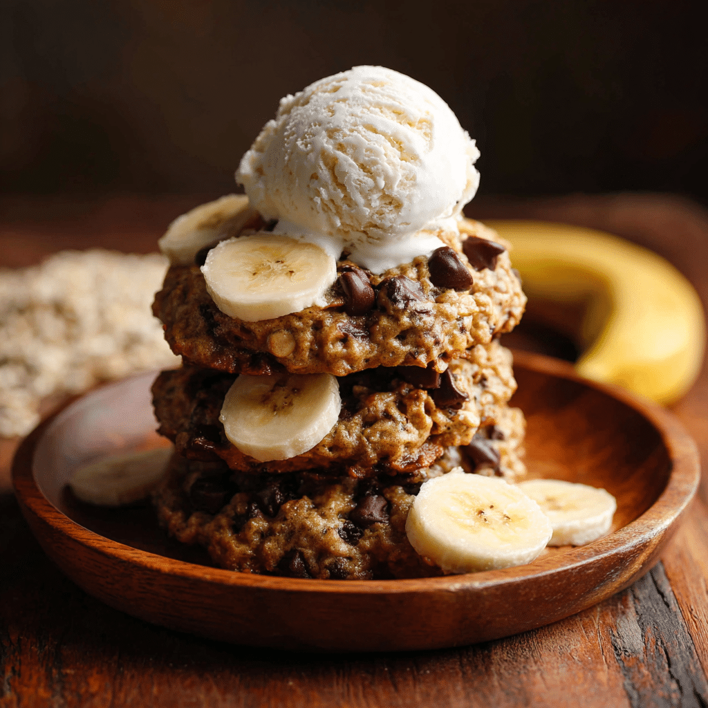 Cookies banana oatmeal chocolate chip served with ice cream